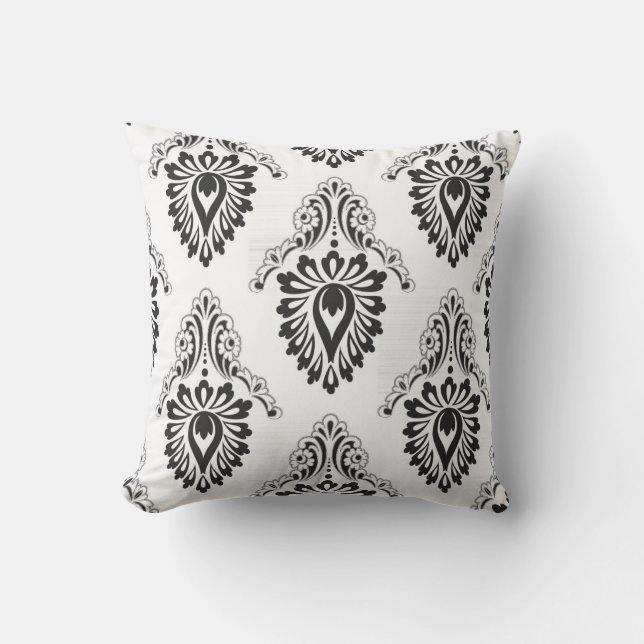 Outdoor Accent Pillow-Black/White Damask  Cushion (Front)