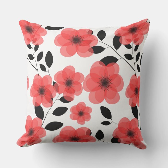 Outdoor Accent Pillow-Red Flowers Throw Pillow (Front)
