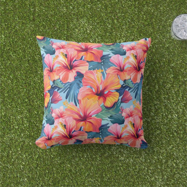 Outdoor Accent Pillow Tropical Flowers (Grass)