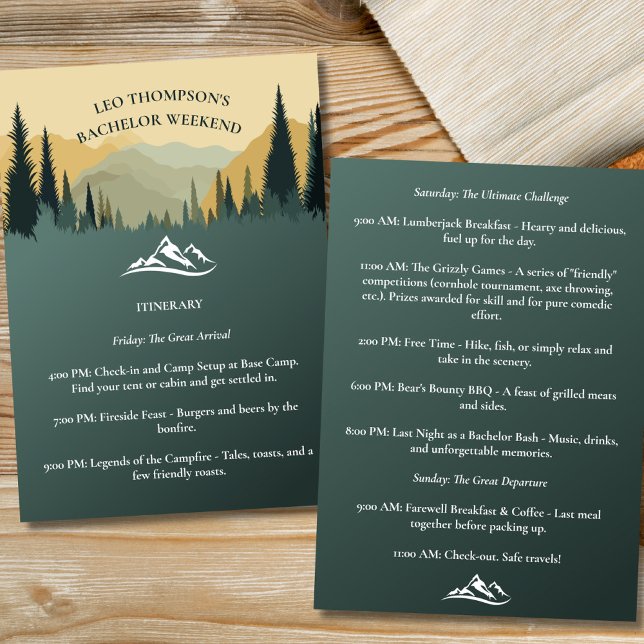 Outdoor Adventure Bachelor Weekend Itinerary Invitation (Bachelor Weekend Outdoor Adventure Itinerary)