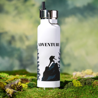 Outdoor Adventure Hiker Silhouette & Motivation Water Bottle