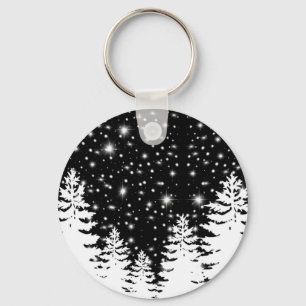 Outdoor adventure   pine forest   starry night    key ring