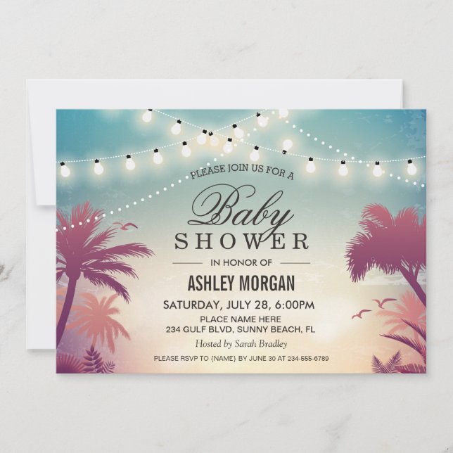 Outdoor Baby Shower Summer String Lights Sunset Invitation (Front)