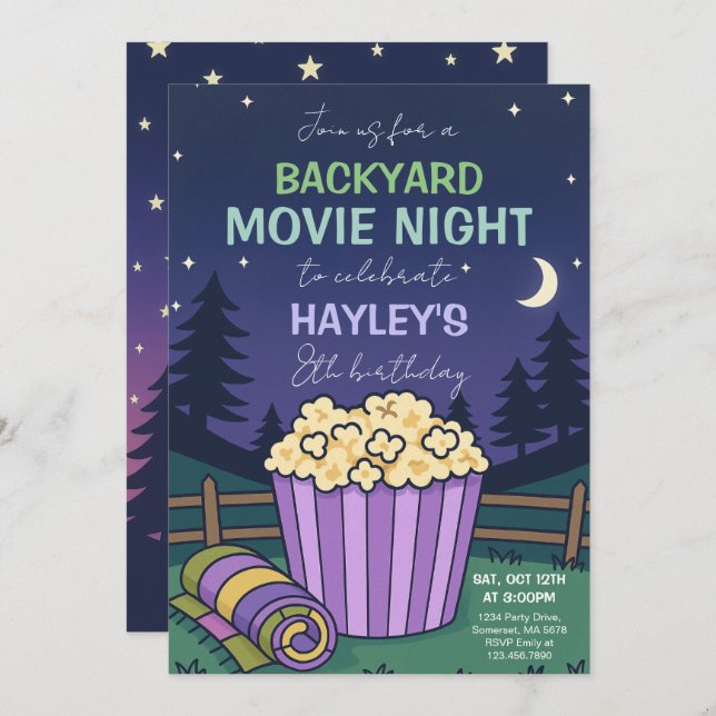 Outdoor Backyard Movie Night Birthday Invitation (Front/Back)