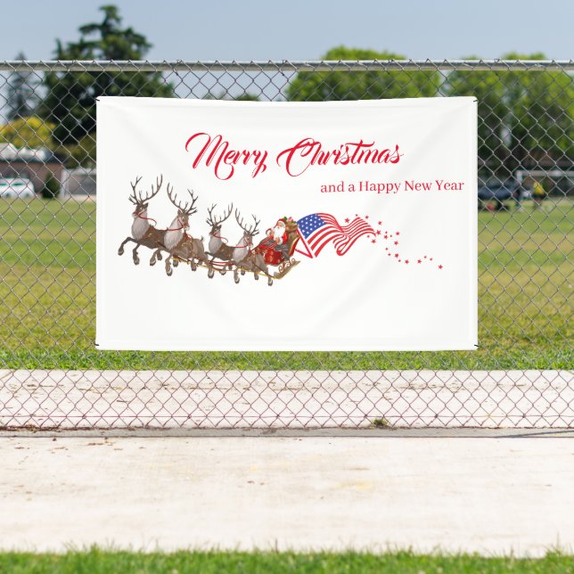 Outdoor Banner Santa Reindeer US Flag Christmas (Insitu)