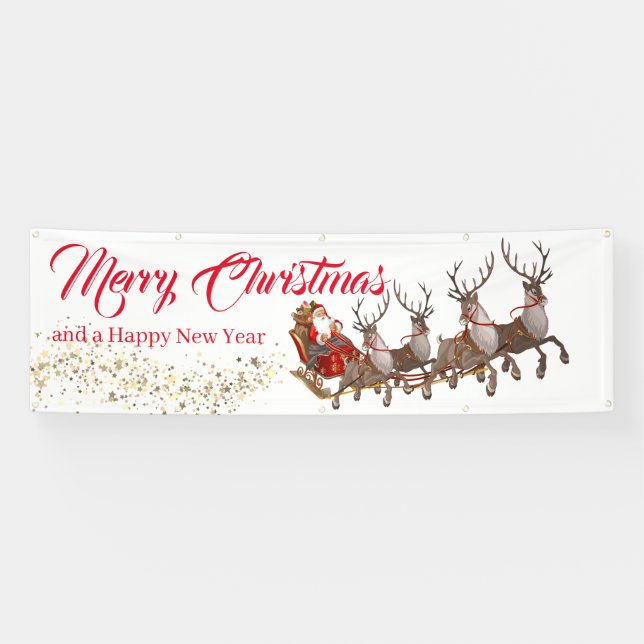 Outdoor Banner Santa Reindeers Merry Christmas (Horizontal)