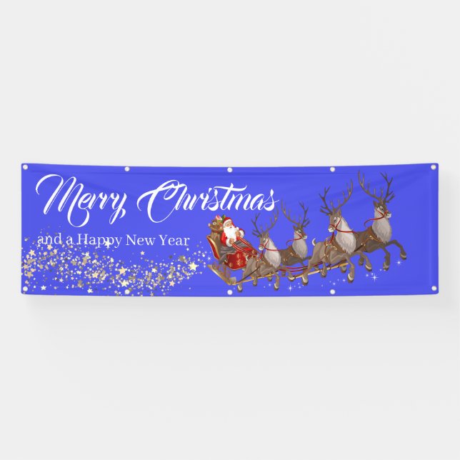 Outdoor Banner Santa Reindeers Merry Christmas (Horizontal)