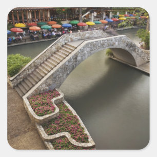 Outdoor cafe along River Walk and bridge over Square Sticker