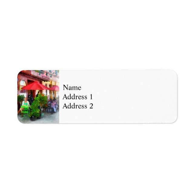 Outdoor Cafe With Red Umbrellas Return Address Label (Front)