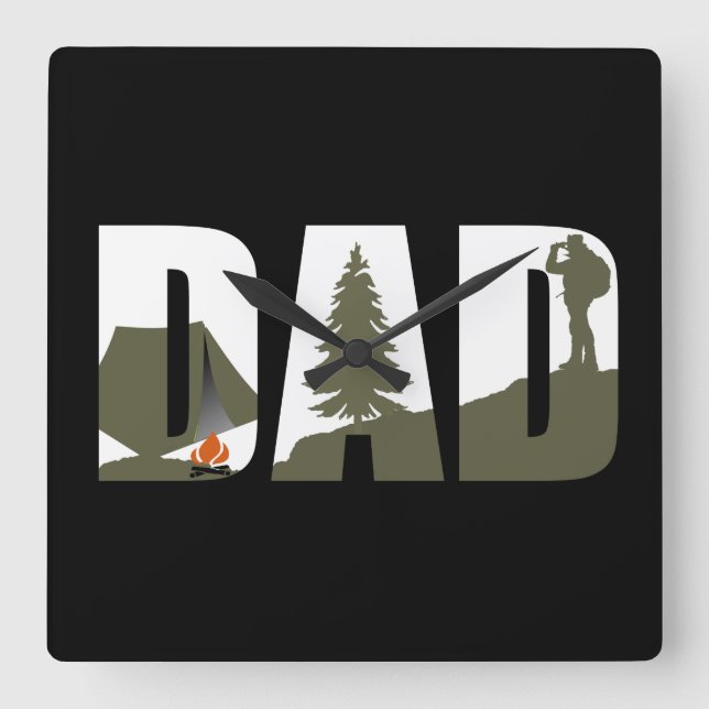Outdoor camping dad happy camper square wall clock (Front)