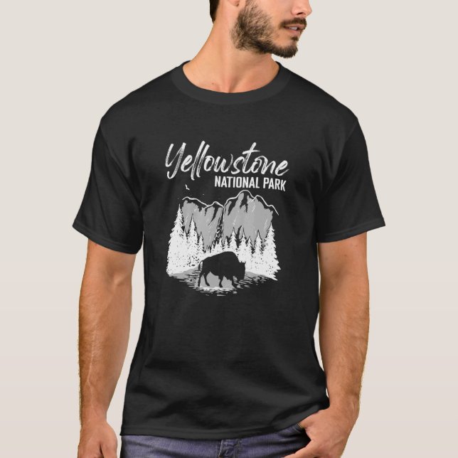 Outdoor Camping Mountain Buffalo Yellowstone Natio T-Shirt (Front)