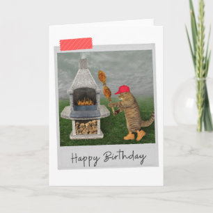 Outdoor Chef Cat Funny Birthday Card