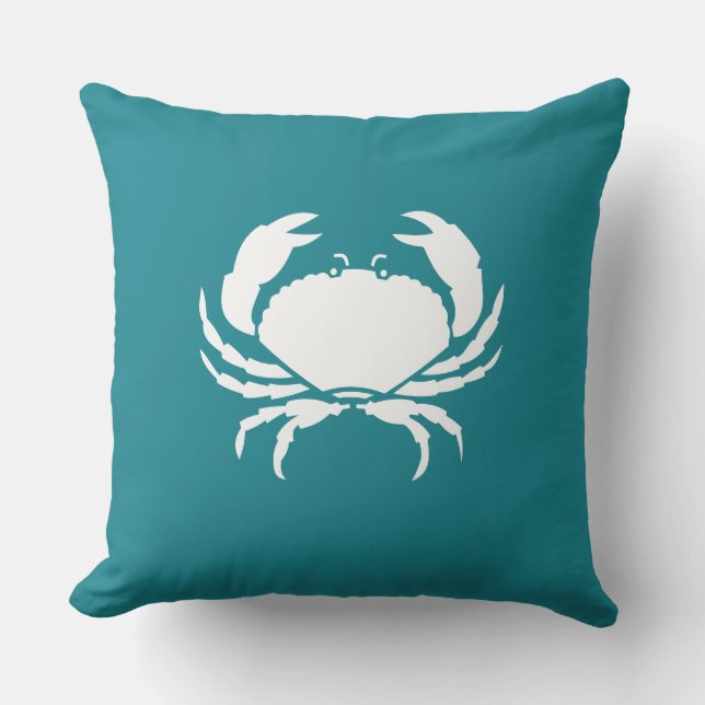 Outdoor CRAB / marine teal sea blue pillow (Front)