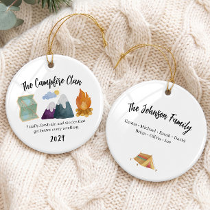 Outdoor Family Camping Trip Group Ceramic Ornament