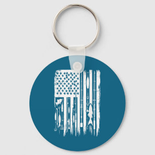 Outdoor Fishing American Flag Fisherman Fish Lover Key Ring