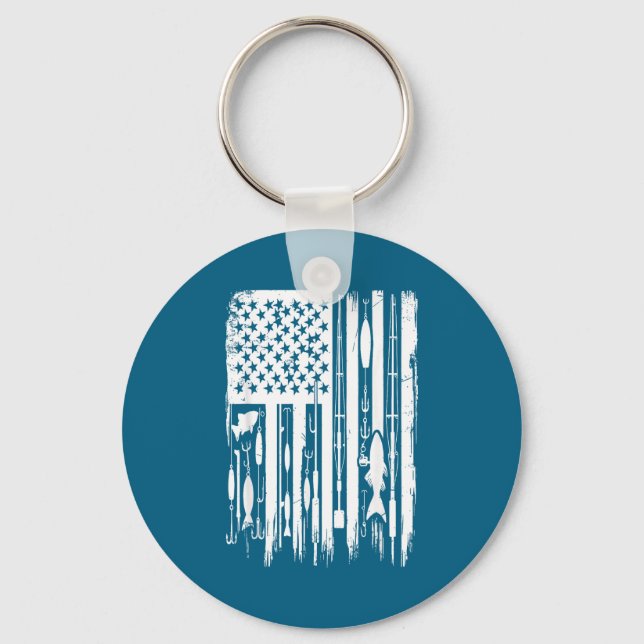 Outdoor Fishing American Flag Fisherman Fish Lover Key Ring (Front)