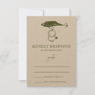 Outdoor Fishing Lure Hook Wedding Ring Kraft RSVP Card
