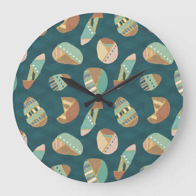 Outdoor Geo Step | Blue Pattern Large Clock (Front)