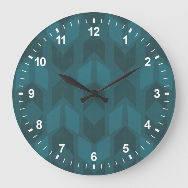 Outdoor Geo Step | Dark Teal Pattern Large Clock (Front)