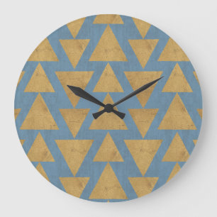 Outdoor Geo Step   Gold & Blue Pattern Large Clock