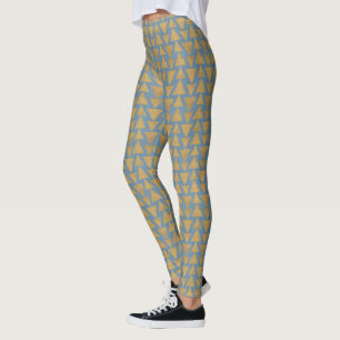 Outdoor Geo Step   Gold & Blue Pattern Leggings