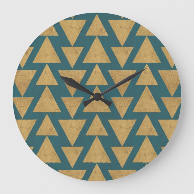Outdoor Geo Step | Gold & Dark Teal Pattern Large Clock (Front)
