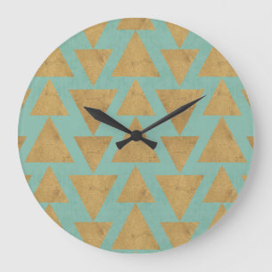 Outdoor Geo Step   Gold & Teal Pattern Large Clock