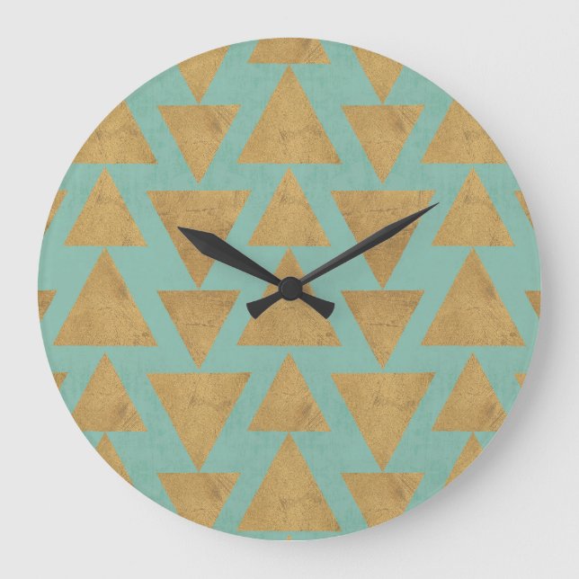 Outdoor Geo Step | Gold & Teal Pattern Large Clock (Front)