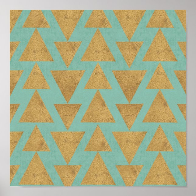 Outdoor Geo Step | Gold & Teal Pattern Poster (Front)