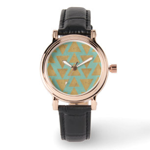 Outdoor Geo Step   Gold & Teal Pattern Watch