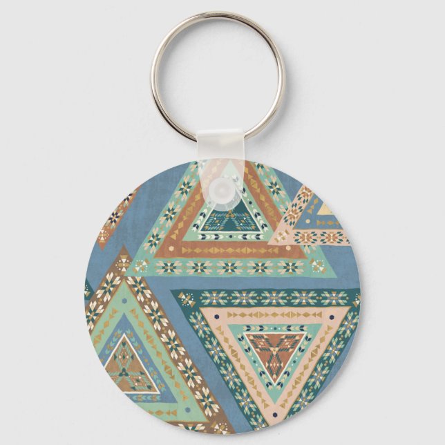 Outdoor Geo X | Blue Tribal Indian Pattern Key Ring (Front)