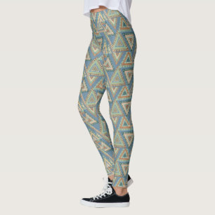 Outdoor Geo X Blue Tribal Indian Pattern Leggings