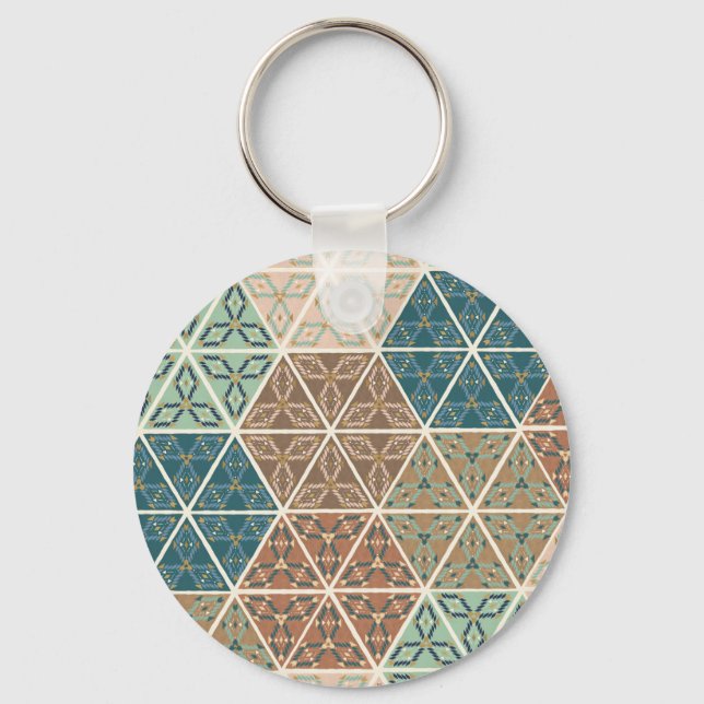 Outdoor Geo XI | Blue & Green Tribal Pattern Key Ring (Front)