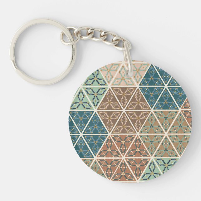 Outdoor Geo XI | Blue & Green Tribal Pattern Key Ring (Front)