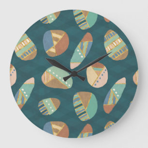 Outdoor Geo XII   Blue & Green Geometric Pattern Large Clock