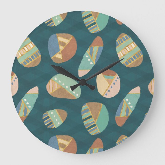 Outdoor Geo XII | Blue & Green Geometric Pattern Large Clock (Front)