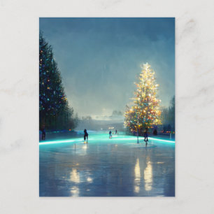 Outdoor ice skating rink in the country postcard