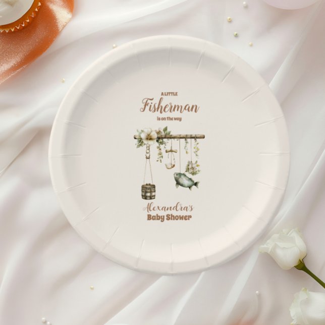 Outdoor Little Fisherman Fishing  Baby Shower Paper Plate (Creator Uploaded)
