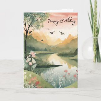 Outdoor Lovers Lake and Mountains Birthday Card