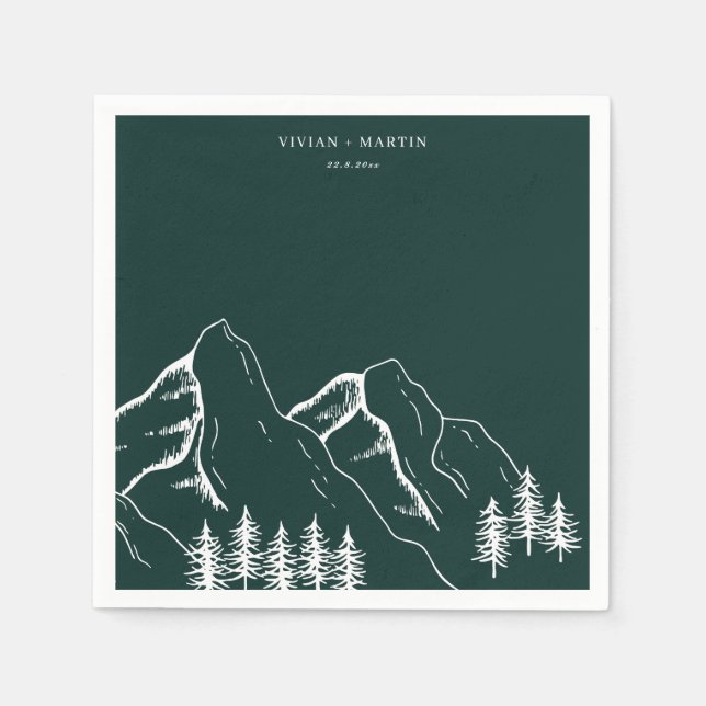 Outdoor Mountain Pine Tree Wedding Napkin (Front)