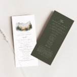 Outdoor Mountain Wedding Order of Events Program<br><div class="desc">This is a mountain wedding ceremony program featuring a beautiful watercolor fall mountain scene and an elegant font pairing. Edit all wording and all colours except for the colour of the watercolor mountain scene. The colour of the evergreen drop is not editable. // For matching items, please visit the "SAWYER"...</div>