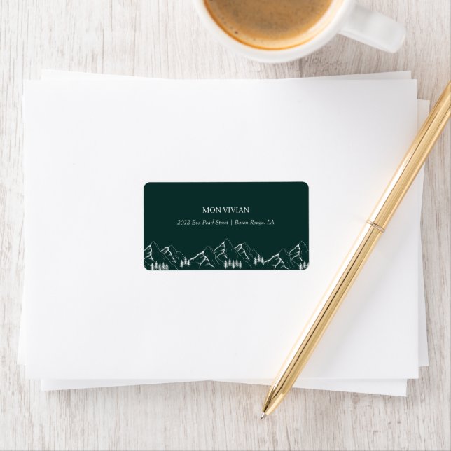 Outdoor Mountains Pine Tree Emerald Green Address Label (Insitu)