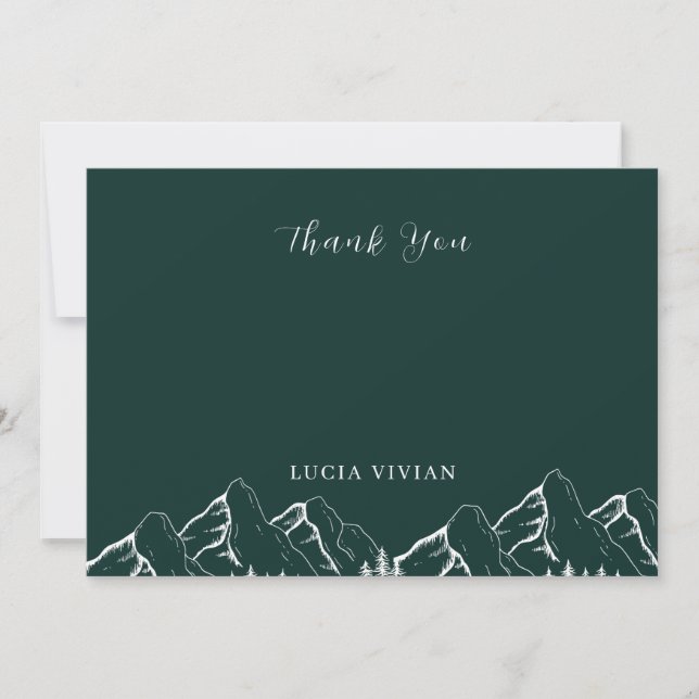 Outdoor Mountains Pine Tree Emerald Green Bridal Thank You Card (Front)