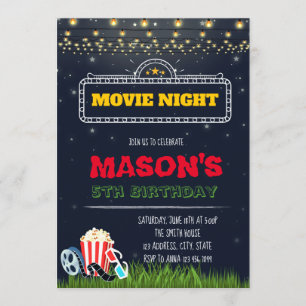 Outdoor movie night birthday party invitation