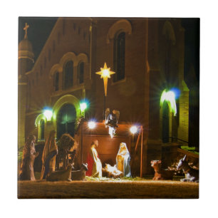Outdoor nativity scene ceramic tile