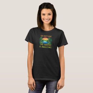 Outdoor Nature Scene Pixel Art Graphic Lake  T-Shirt