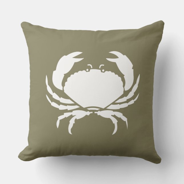 Outdoor Nautical  CRAB Marine taupe pillow (Front)