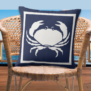 Outdoor Nautical CRAB white navy reversable Cushion