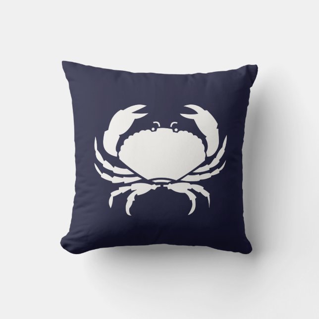 Outdoor Nautical CRAB white navy reversable Outdoo Cushion (Front)