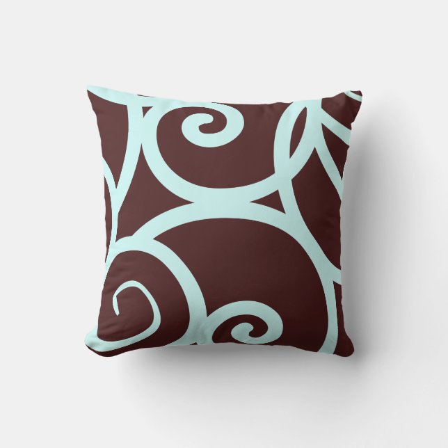outdoor or indoor teal and brown abstract pattern outdoor cushion (Front)